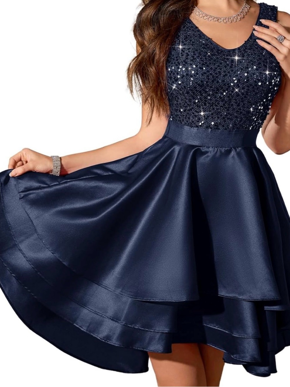 Navy Sequin Fit-and-Flare Party Dress